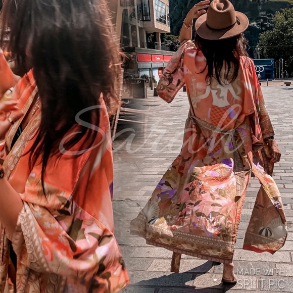 New Gorgeous Bohemian Mixed Floral Print Mermaid Kimono Duster Jacket Robe - Picture 3 of 14